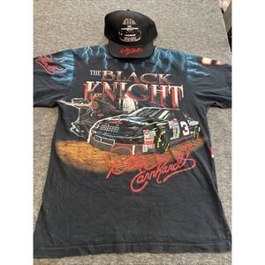 Vintage Earnhardt Black Knight Mens L Black AOP Single Stitch USA & VTG Snapback